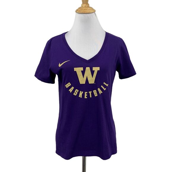 Nike Washington Huskies T Shirt Womens S Small Purple Basketball Dri Fit V Neck - Picture 1 of 11